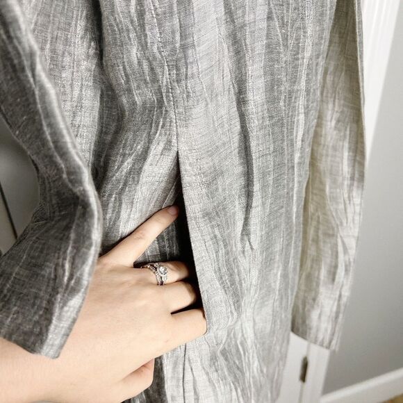 Eileen Fisher Washable Crinkle Sheen Jacket Silver Linen Silk SZ XS - Picture 10 of 10